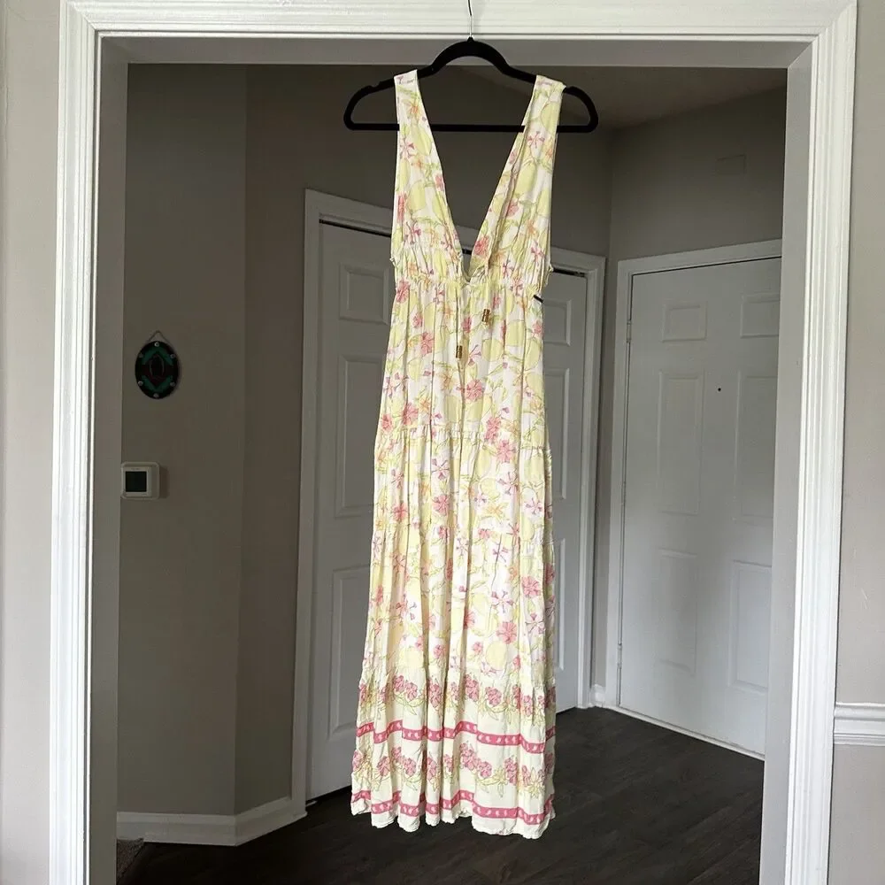 Maaji Eva Maxi Dress in Lemonade Women’s Long Yellow Pink Tropical Print Sz S - Picture 4 of 14